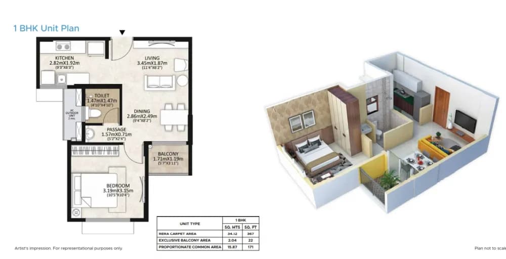 Mahindra Happinest: 1 BHK floor plan