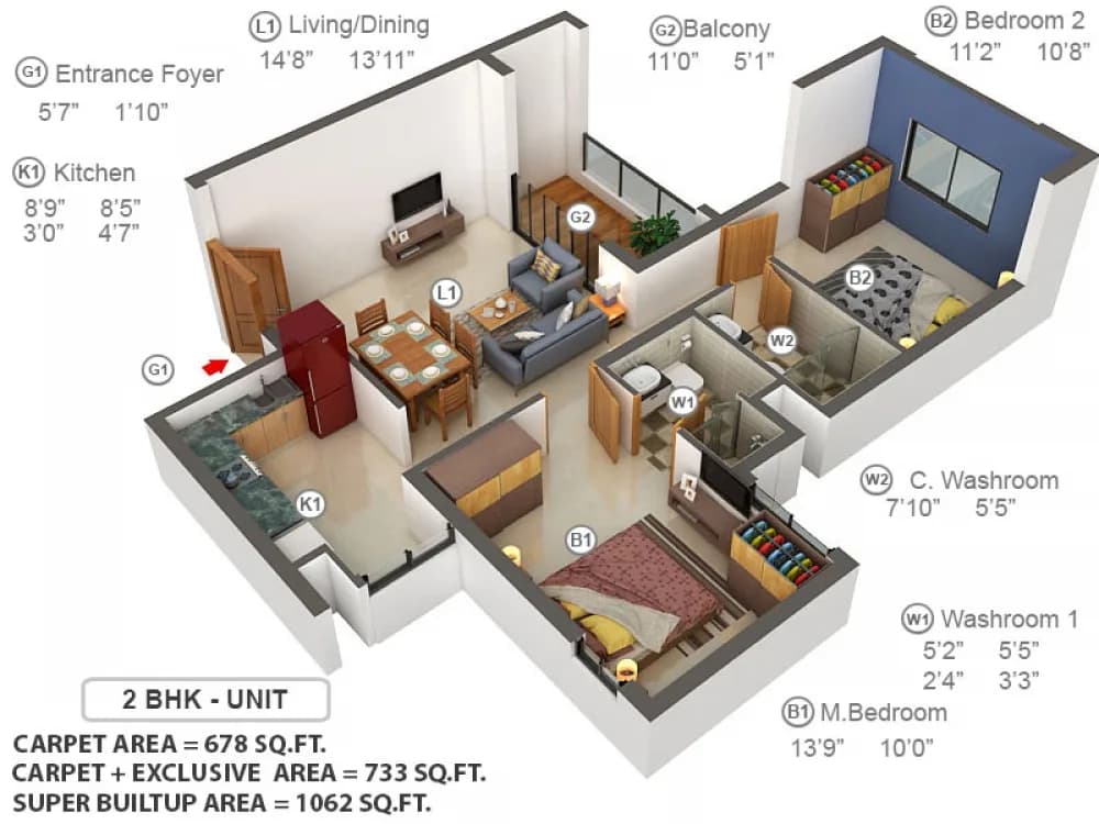 Brigade Xanadu: Brigade Xanadu- Bonito 2 BHK floor plan