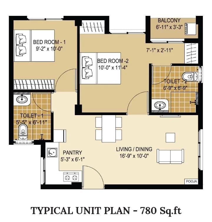 Arun Excello Lecacy 2bhk floor plan