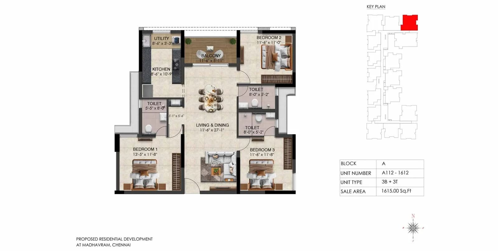 Radiance Solitaire 3bhk floor plan
