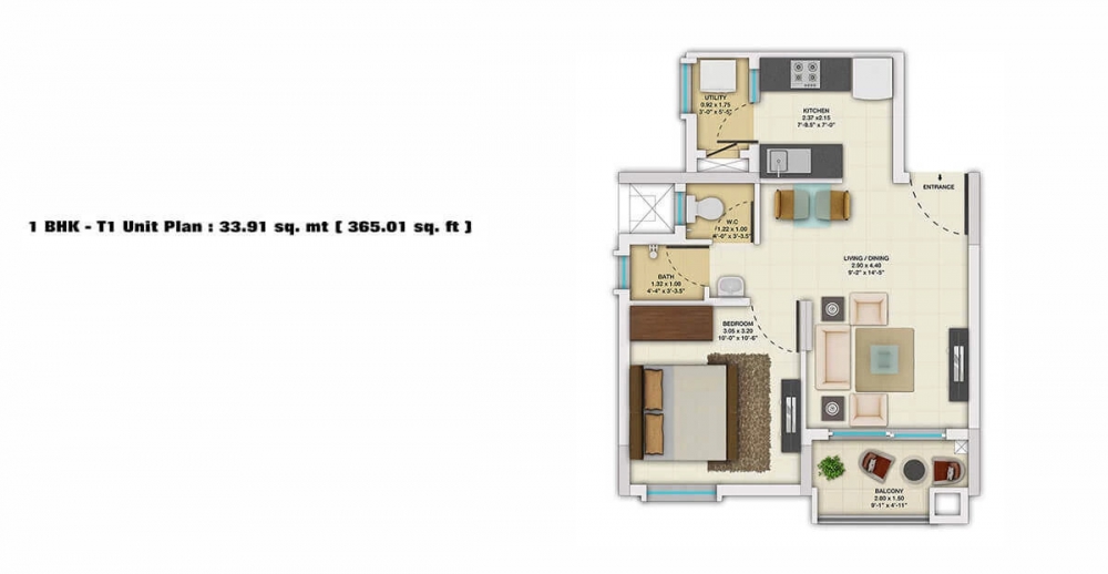 1 BHK Floor Plan - TATA New Heaven Ribbon walk, Mambakkam.